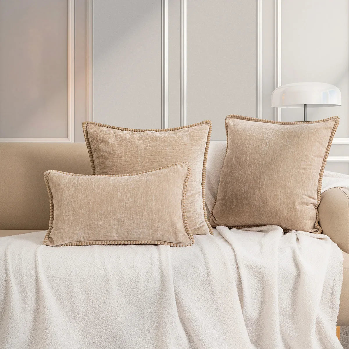 Pink Chenille Cushion Cover Soft Throw Pillow Cover 50x50cm Velvet Pillow Case Stitched Edge Couch Sofa Decor Pillowcase 45x45CM